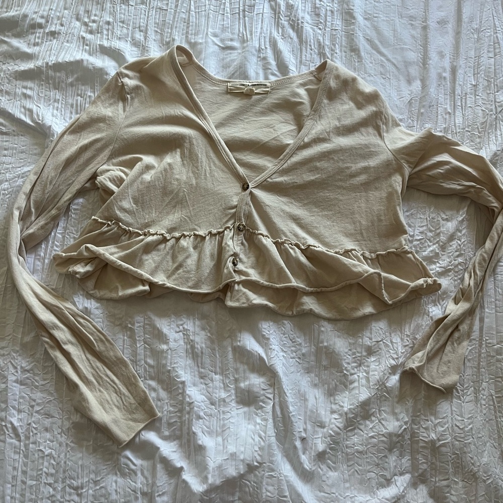 Cropped Cream Ruffle Button-Up Women's Top